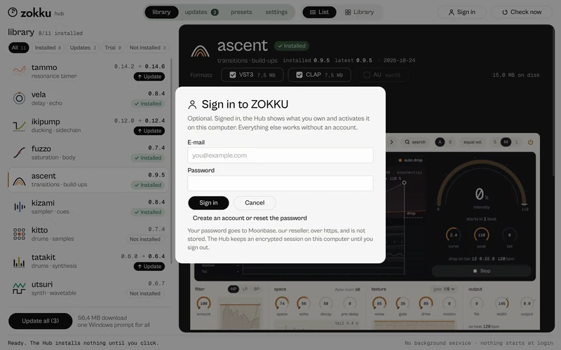 ZOKKU Hub, the sign-in sheet.