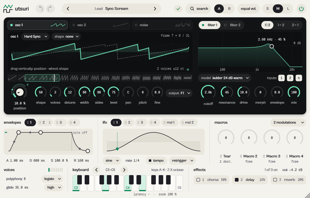 The utsuri interface, a real capture.