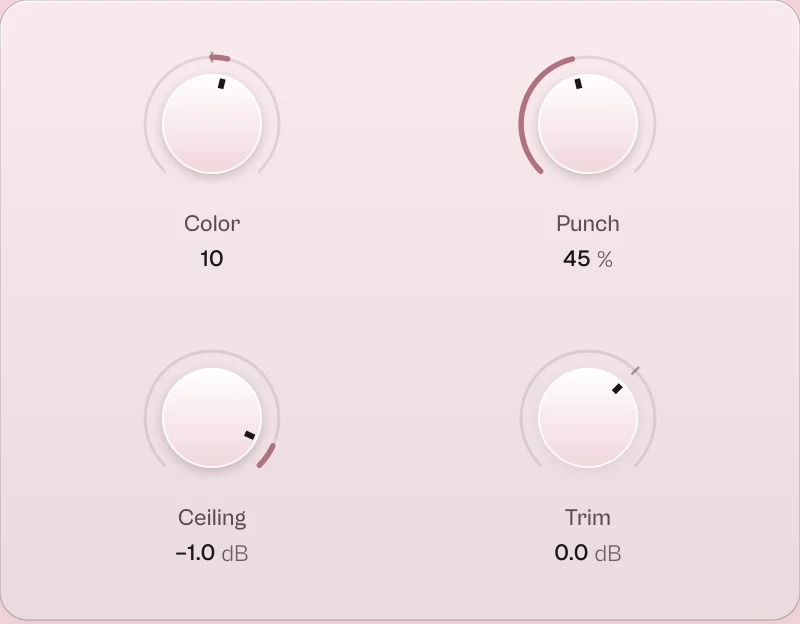 Color 10, Punch 45 %, Ceiling -1.0 dB and Trim 0.0 dB.